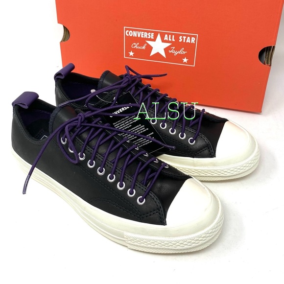 🌿Sale🌿 Converse Chuck 70 Leather Low Top Black Purple Women's Size 7 166134C - Picture 7 of 10